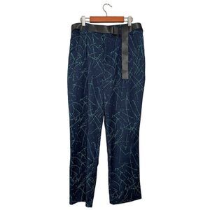 Grey Lab Printed Cropped Trouser Pants Belt Size Large High Rise Blue Green $125